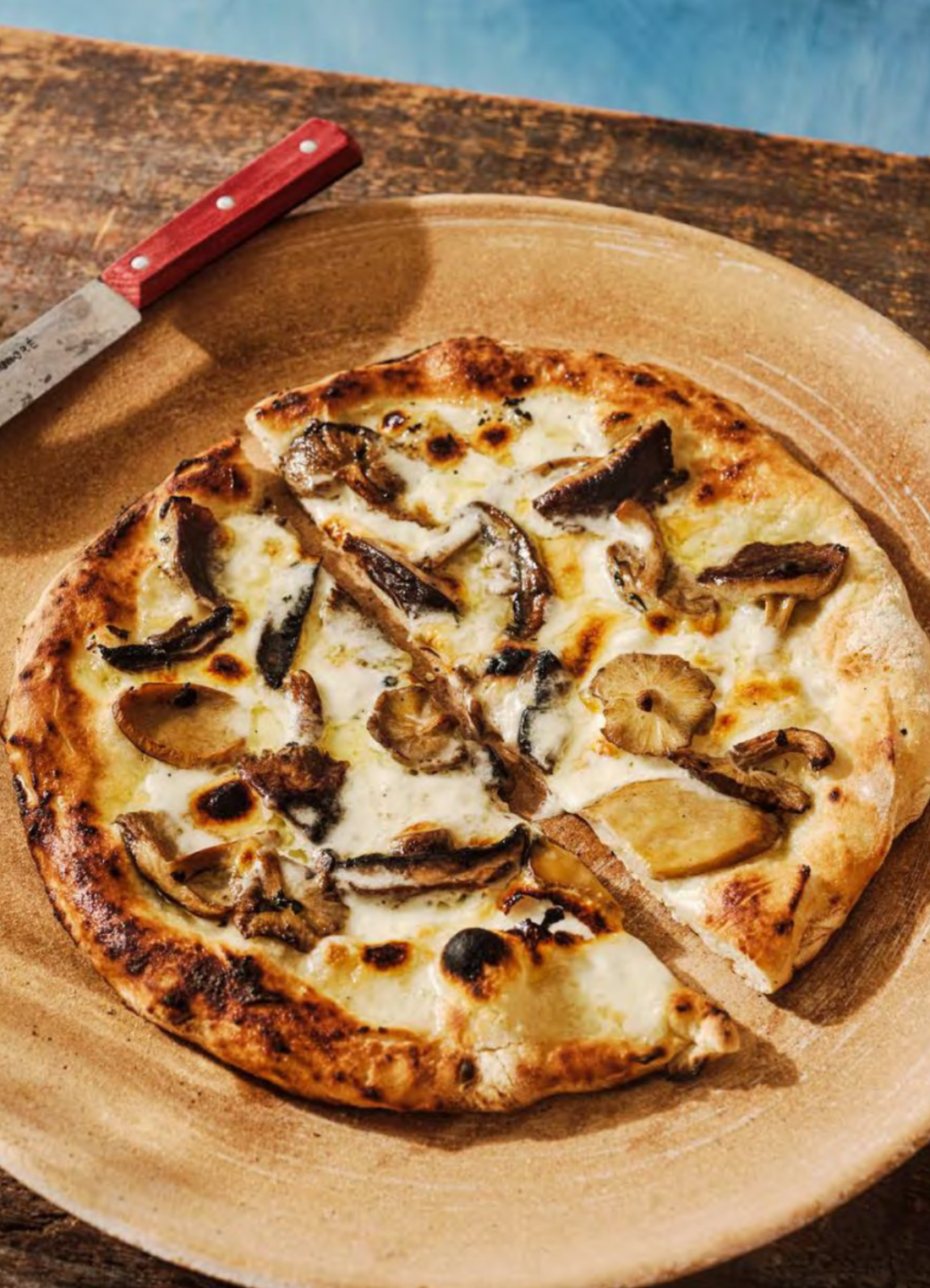 White Pizza with Taleggio, Wild Mushrooms & Truffle Oil