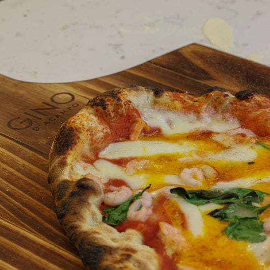 Mozzarella, Red Leicester, Salmon, Prawns, and Spinach Pizza