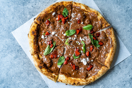 Pizza with Nutella, Fresh Strawberries, Mint Leaves & Meringue