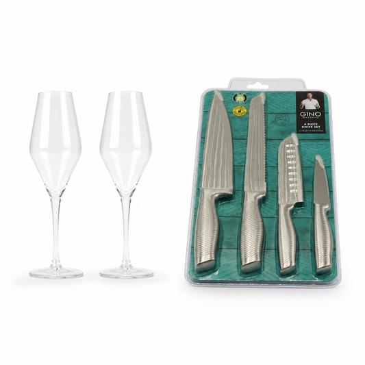 Prosecco Glass & 4 Piece Knife Bundle
